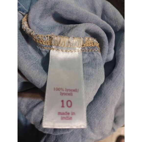 Justice Shirt Girls 10 Blue Chambray Button Front Beaded - Picture 8 of 9